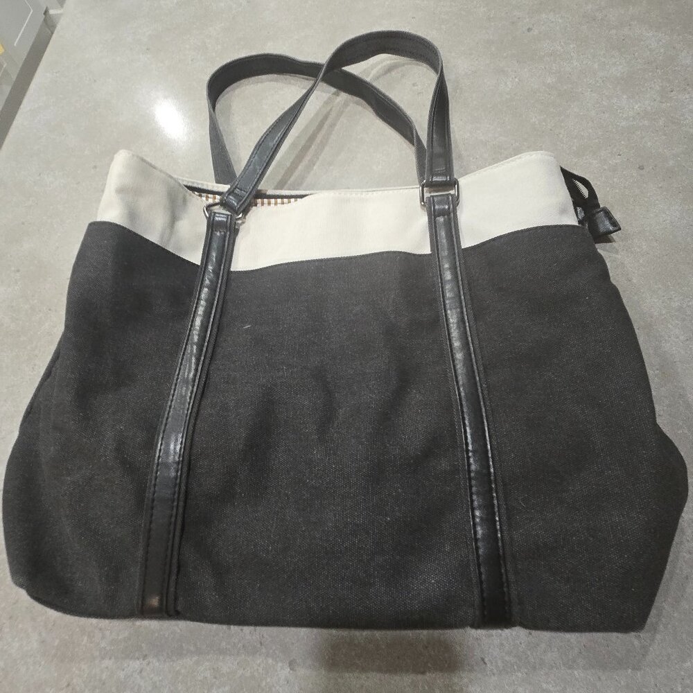 Women's Colorblock Canvas/Faux Leather Dual Handles Tote Bag - Size Large